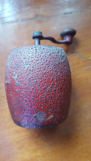Antique Unique Wooden Coffee Grinder Or Pepper Grinder Very Old Red Paint
