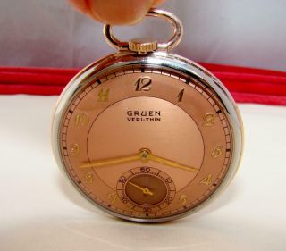 1900s Gruen Veri - Thin 15 Jewels Pocket Watch 10 K Gold Filled Case Runs