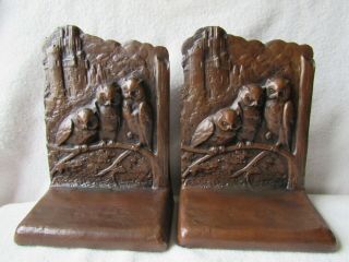 Antique Wb Weidlich Brothers Bronze Owl & Castle Art Sculpture Statue Bookends