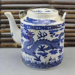 Chinese Old Porcelain Blue And White Dragon Pattern Teapot