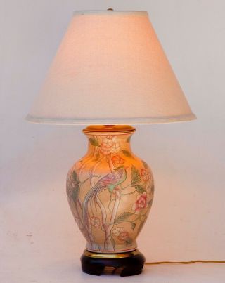 Frederick Cooper Chinese Hand Painted Ceramic Table Lamp Floral Birds