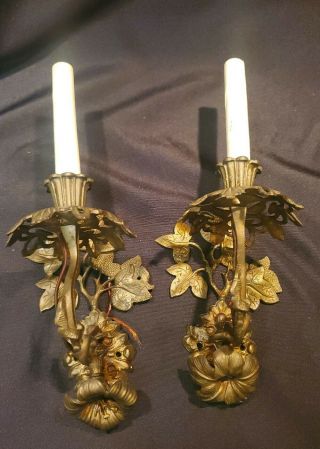 Vtg Pair 2 Brass Candelabra Sconce Wall Light Lamp 1 Arm Electric Candle