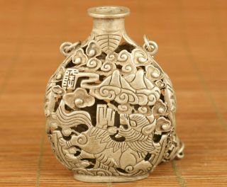 Rare Old Copper Silver Hand Carved Fortune Kylin Statue Snuff Bottle Noble Gift