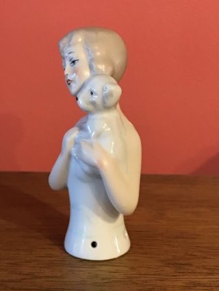 Antique Porcelain Half Doll Art Deco Lady with a Dog 2