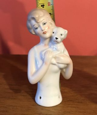 Antique Porcelain Half Doll Art Deco Lady with a Dog 6