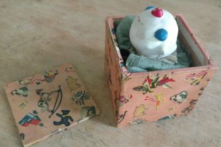 Antique Wood Jack In The Box squeaky pop - up Toy German clown jester early 1900 ' s 4