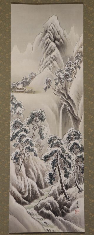 Japanese Hanging Scroll Art Painting Snowy Scenery Asian Antique E7525