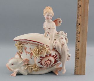 Antique Kpm German Porcelain Figurine Fairy,  Seashell Chariot & Dolphins