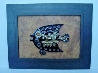 Vintage Framed Fish Pottery Tile Mid Century Modern