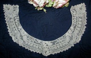 Rare Antique Hand Made Brussels Point De Gaze Lace Collar Roses Daffodils