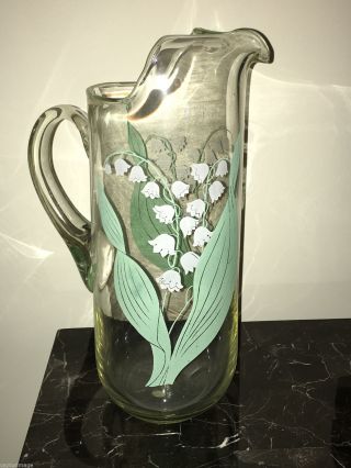 Vintage Modern Glass Pitcher With Lily In The Fields Motif -