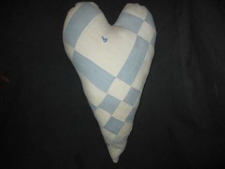 Primitive Quilted Heart - Large - Vintage Hand Stitched Quilt - Blue/white