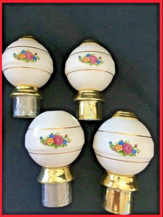 Vintage Bed Post Finials Ceramic Porcelain Floral Balls Set Of 4 Hardware