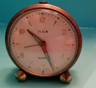 Vintage Elgin Alarm Clock Gold Tone W/ Jade Green Trim Salvest Clock W.  Germany