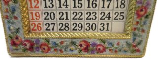 Antique Vintage Petit Point Perpetual Calender Roses Rope Gold Plated Frame 2