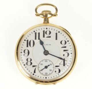 Elgin Father Time 21 Jewels 13s Open Face 14k Pocket Watch 16