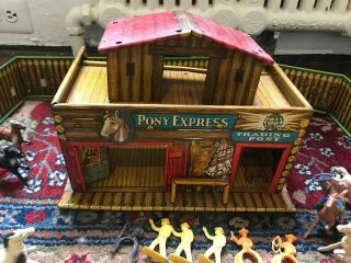 VTG T.  Cohn Tin toy Pony Express Litho Building,  Fort Superior Walls Tin 2