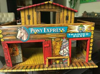 VTG T.  Cohn Tin toy Pony Express Litho Building,  Fort Superior Walls Tin 8