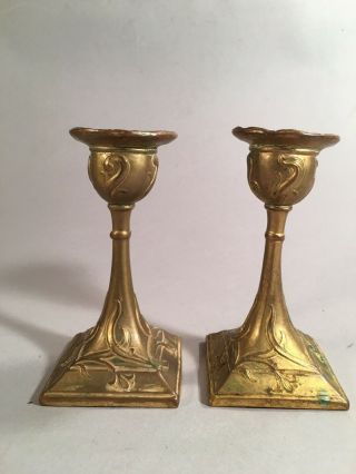 Vintage Art Nouveau Gilded Metal Candle Holders