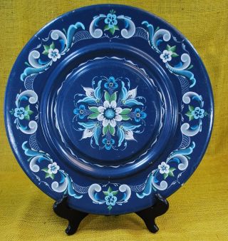 Vtg Norwegian Rosemaling - 14 " Wood Plate Tray Folk Art Blue Professional Artist