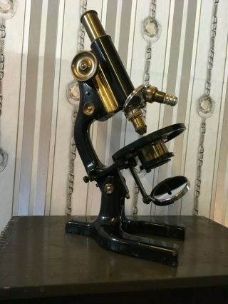 Antique Vintage Reichert Austria Brass Microscope With