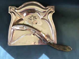 ANTIQUE COPPER ARTS AND CRAFTS,  ART NOUVEAU CRUMB TRAY or DUSTPAN AND BRUSH 2