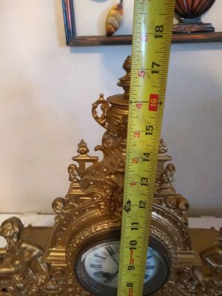 Antique Rare Gustov Becker French Cherub Mantle Clock Glit Gold 1800s Cast 3