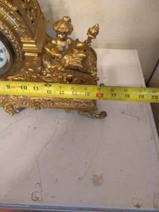 Antique Rare Gustov Becker French Cherub Mantle Clock Glit Gold 1800s Cast 4