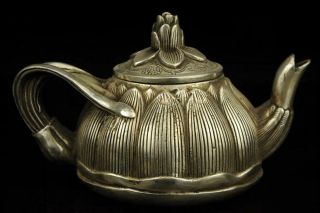 Old China Handmade Lotus Statue Copper Plating Silver Teapot /qianlong Mark D02