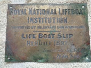 Rare Large Brass Plaque Plate Life Boat Institution Life Boat Slip Rebuilt 1897