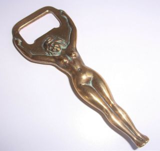 Vintage Art Deco Brass Risque Erotic Nude Naked Lady Bottle Opener -