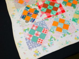 DARLING Antique Vintage Handmade 9 Patch FLANNEL DOLL Crib Table QUILT Novelty 3