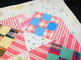 DARLING Antique Vintage Handmade 9 Patch FLANNEL DOLL Crib Table QUILT Novelty 6
