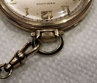 Vintage 17 Jewels 917 Hamilton 14K Gold Filled Pocket Watch SNOWWIS Chain X65396 3