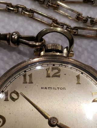 Vintage 17 Jewels 917 Hamilton 14K Gold Filled Pocket Watch SNOWWIS Chain X65396 4