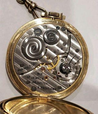 Vintage 17 Jewels 917 Hamilton 14K Gold Filled Pocket Watch SNOWWIS Chain X65396 8