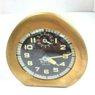 Vintage Ingraham Alpine Radium Alarm Clock Cream Black Gold Egg Shape Deco