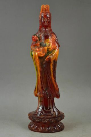 China Rare Resin Amber Carving Efficacy Kwan - Yin Send You Child Noble Statue
