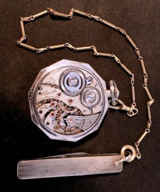 Antique Illinois Pocket Watch w/ Chain and Knife.  Engraved Roundup,  Mont 6 - 1 - 26 2