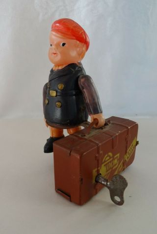 Vintage Celluloid Wind Up Toy Boy With Suitcase