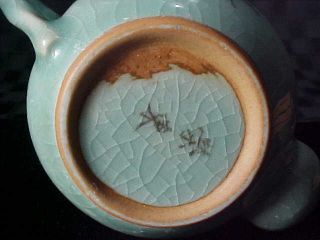 Vintage Chinese Celadon Green Crackle Style TEAPOT - Small w/ Floral Design 3