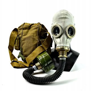 Soviet Russian Military Gas Mask Gp - 5 With Hose.  Grey Rubber Full Set.