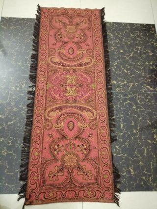 Antique French Paisley Kashmir Rectangle Piano Shawl Wool Size 56 " X19 Reversible