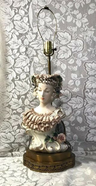 Cordey Victorian Woman Bust Lamp Vintage Lace Porcelain Lady Table Metal Base