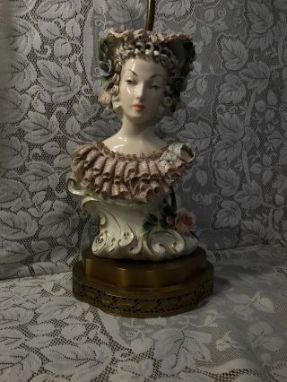 Cordey Victorian Woman Bust Lamp Vintage Lace Porcelain Lady Table Metal Base 2