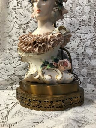 Cordey Victorian Woman Bust Lamp Vintage Lace Porcelain Lady Table Metal Base 4