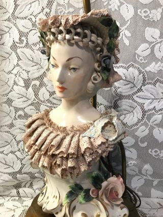 Cordey Victorian Woman Bust Lamp Vintage Lace Porcelain Lady Table Metal Base 5