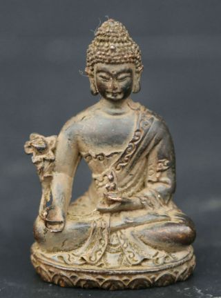 2.  4 " Antique Chinese Bronze Buddhism Sit Shakyamuni Menla Medicine Buddha Statue