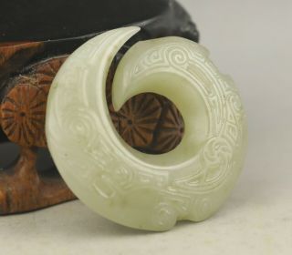 Old Chinese White Hetian Natural Jade Hand - Carved Dragon Pendant