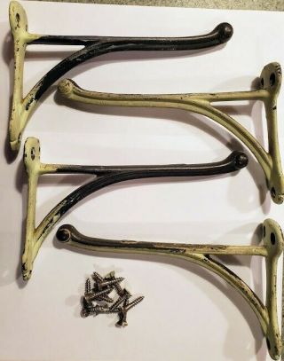 Set Of 4 Antique Metal Coat Rack Hooks 7.  5 " Long From Old 1800 